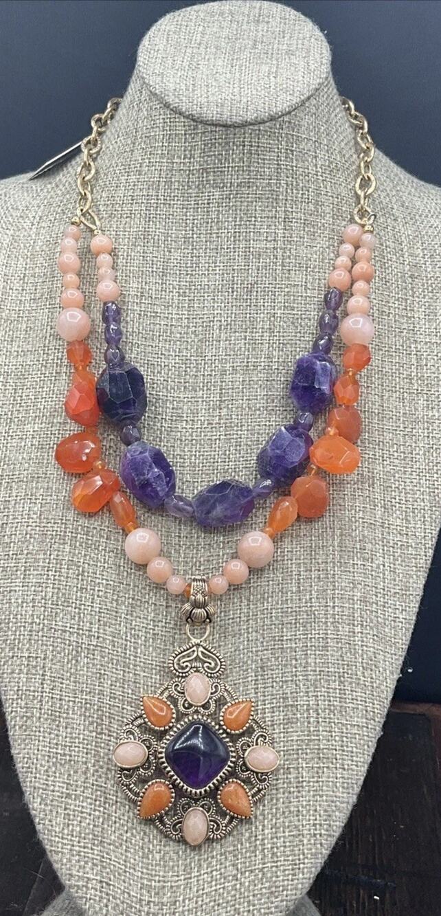 Barse Indira Enhancer Necklace- Multi- Stone- Bronze- NWT